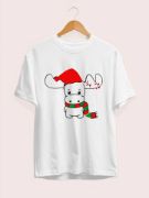 Ren Geyiği Baskılı Noel İçin T-shirt - Beyaz resmi